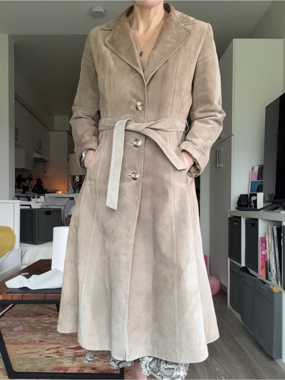 Vintage Olympic boutique of leathers suede trenchcoat! In great shape!